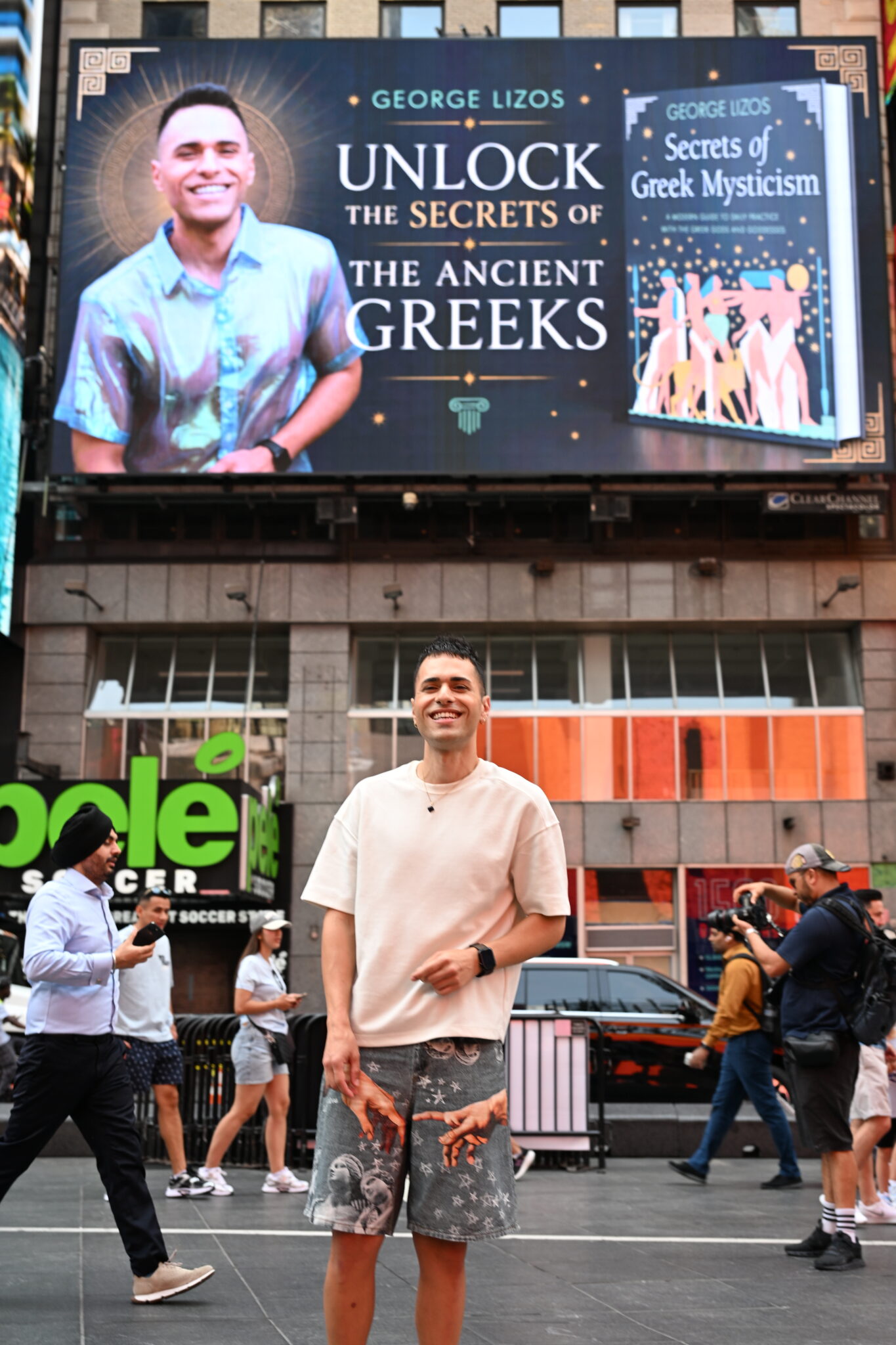 George Lizos' billboard in Times Square for his book Secrets of Greek Mysticism